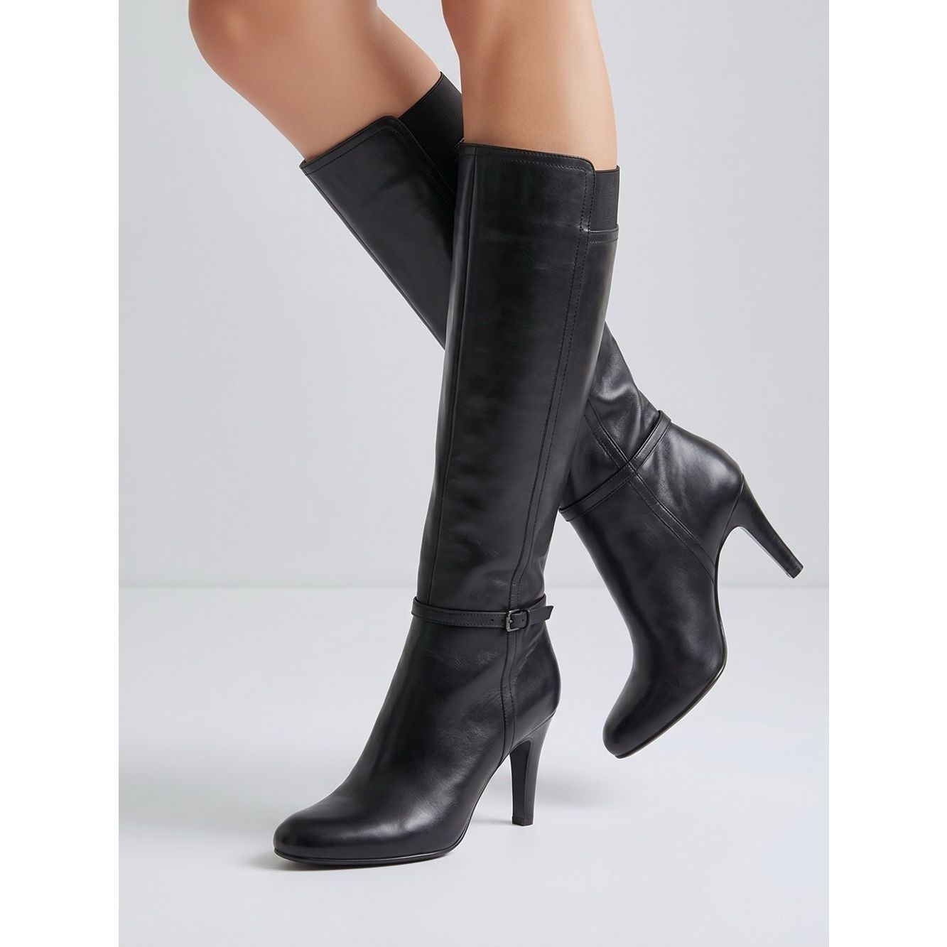 Circa Joan & David Black Leather Knee High Hadlie Boots 3.5” Stack Heel Size 11